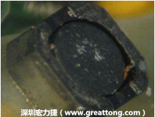 使用銀(Ag)鍍層的電源電感器(Power Inductors)，經(jīng)過推力測試后，零件端點上已經(jīng)看不到任何鍍層的痕跡了，所以其耐推力就比較小。