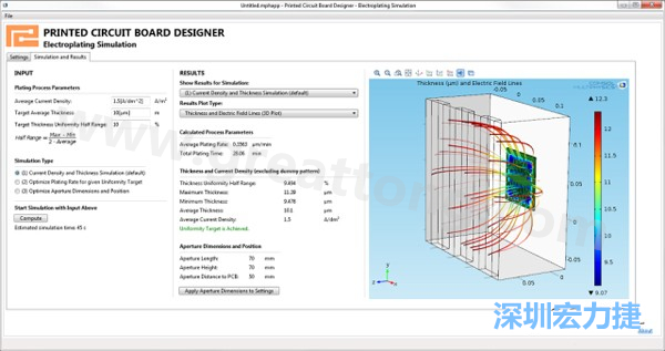 電鍍App的用戶界面。它支持PCB板設(shè)計人員上傳不同的設(shè)計，修改電鍍槽尺寸，以及加入特定尺寸的孔隙(可選)-深圳宏力捷