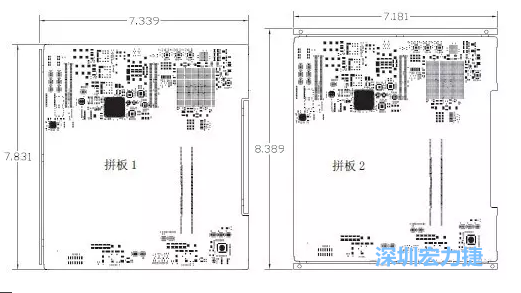 如圖11所示在兩種拼板中PCB單元的邊條位置不同，拼板1中邊條在長邊方向，而拼板2中邊條在短邊方向-深圳宏力捷