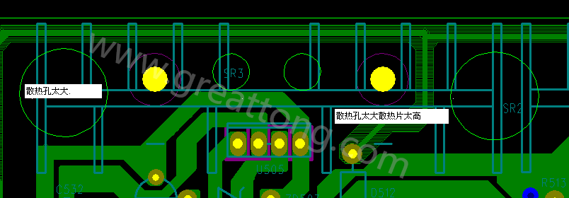 PCB設(shè)計中，散熱孔散熱片設(shè)計不當，造成很多電源板斷裂