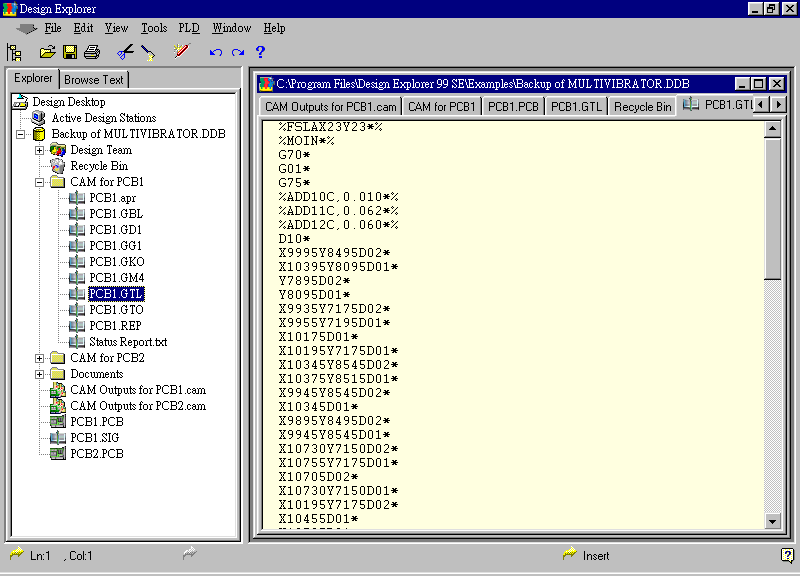 要檢查各Gerber輸出文件，則在瀏覽器中打開CAM Output for PCB1，即可看到一系列Gerber輸出文件。