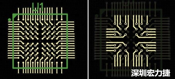 圖4a和4b：從最外層開始向中心為不同的BGA圈布線。