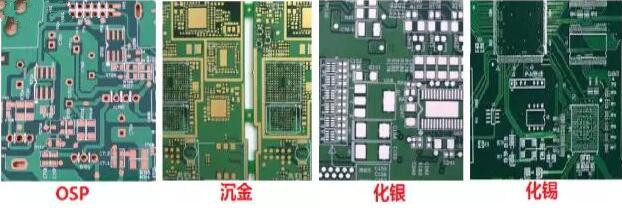 表面工藝分：熱風(fēng)整平，沉金， 化銀， 化錫， OSP 等幾種表面工藝